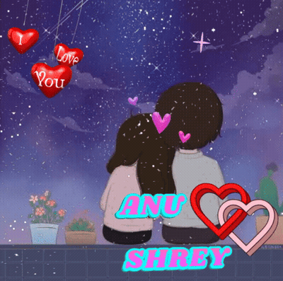 Couple Under Starry Sky With Hearts Saying I Love You GIF