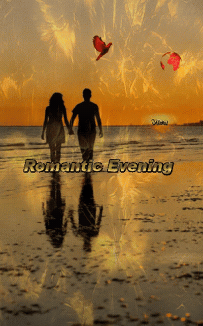 Couple Walking On Beach Romantic Evening GIF