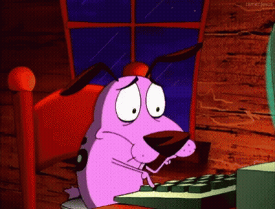 Courage The Cowardly Dog Looking At Computer Screen GIF