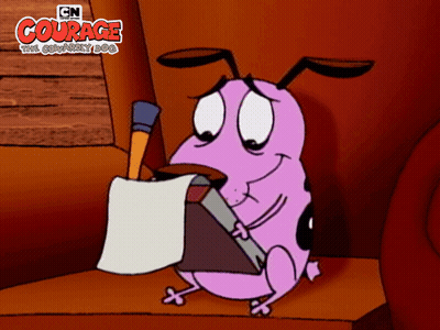 Courage The Cowardly Dog Sitting On A Chair GIF