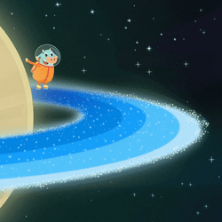 Cow Gliding On Saturn Rings GIF