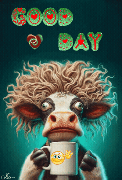 Cow Holding Coffee Good Day GIF
