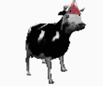 Cow In Party Hat Surrounded By Confetti GIF