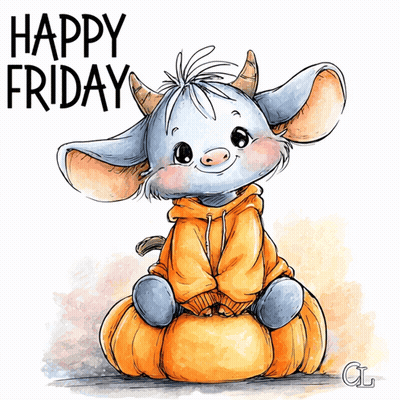 Cow Sitting On Pumpkin Happy Friday GIF