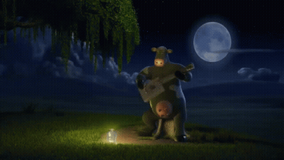 Cow Sitting On Stump Playing Guitar GIF