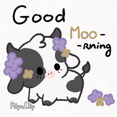 Cow With Flowers Saying Good Moo-Rning GIF