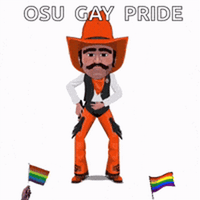 Cowboy Dancing With Two Rainbow Flags GIF