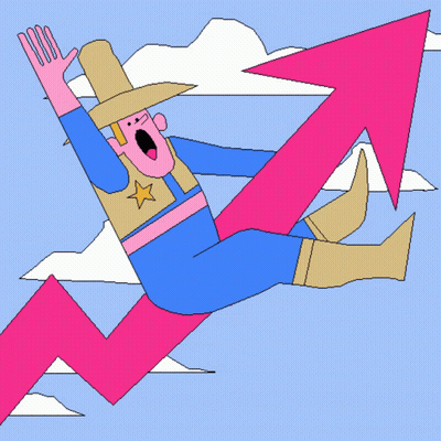 Cowboy Flying Through Air With Pink Arrow GIF