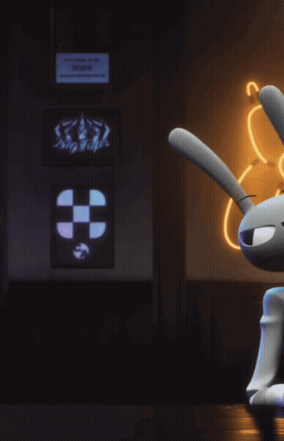 Cowboy Hat Man And Rabbit By Neon Sign GIF