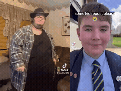 Cowboy Hat Man And School Uniform Boy TikTok Watermark GIF