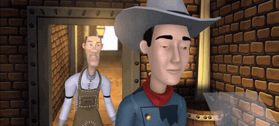 Cowboy Hat Man Next to Man in Aprons