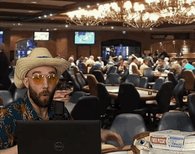 Cowboy Hat Man On Dell Laptop At Casino GIF