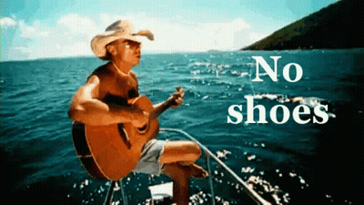 Cowboy Hat Man Playing Guitar On Boat Saying No Shoes GIF