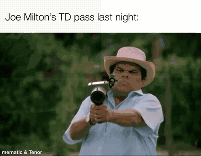 Cowboy Hat Man Pointing Gun Joe Milton's TD Pass Last Night GIF
