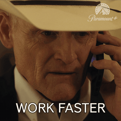 Cowboy Hat Man Talking On Cell Phone Saying Work Faster GIF