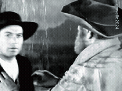 Cowboy Hat Man Talking To Another Man In Black And White GIF
