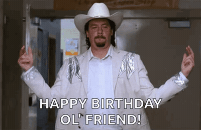 Cowboy Hat Man White Jacket Happy Birthday Ol' Friend GIF