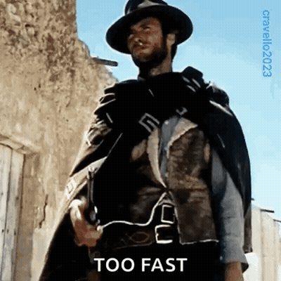 Cowboy Hat Man With Cape Holding Gun Saying Too Fast GIF