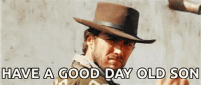 Cowboy Holding Gun Says Have A Good Day Old Son GIF