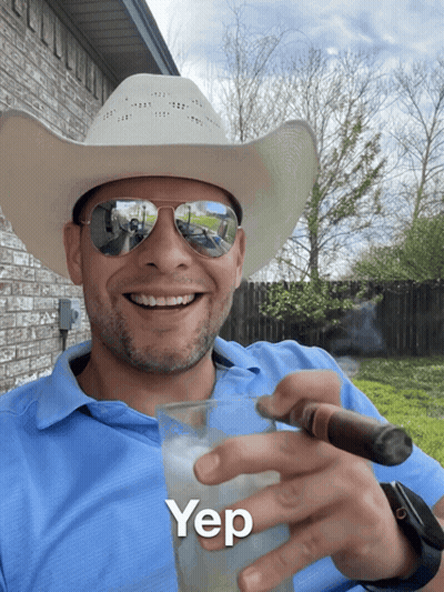 Cowboy In Hat And Sunglasses Holding Glass And Cigar Yep GIF