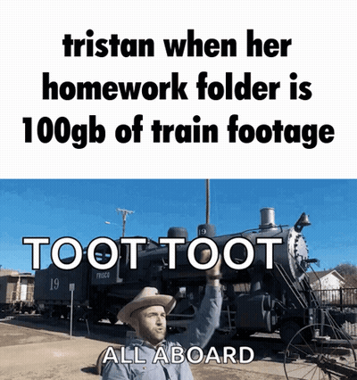 Cowboy Man In Hat Stands By Train Saying Toot Toot GIF