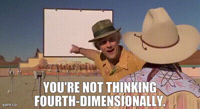 Cowboy Pointing At Screen Saying You're Not Thinking Fourth-Dimensionally GIF