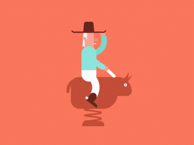 Cowboy Riding Bull On Red Background GIF