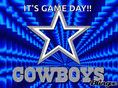 Cowboys Logo On Blue Background Saying It's Game Day GIF