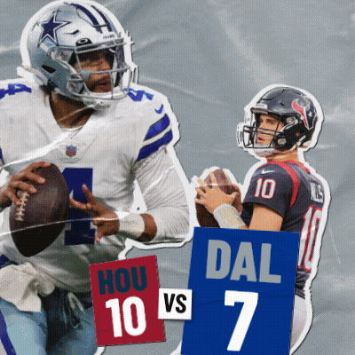 Cowboys Player Holding Football With Houston 10 vs Dallas 7 Sign