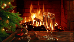 Cozy Christmas Fireplace Champagne GIF