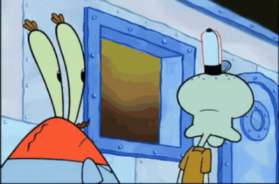 Crab And Squidward Looking Out Window GIF
