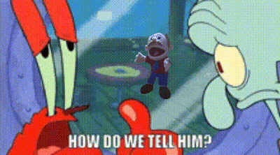 Crab And Squidward Talking To Stuffed Animal Saying How Do We Tell Him GIF