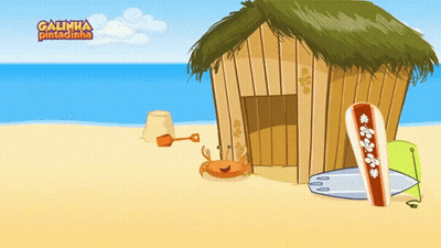 Crab In Front Of Thatched Hut Galinha Pintadinha GIF