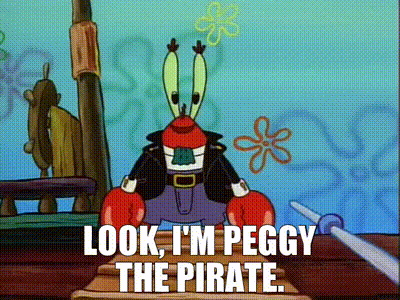 Crab Saying Look I'm Peggy The Pirate GIF