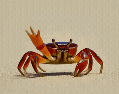 Crab Walking On Sand With Arm Up GIF