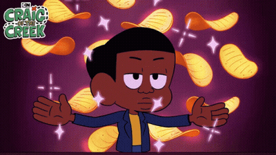Craig Creek Character Surrounded By Potato Chips GIF