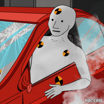 Crash Test Dummy In Car With Smoke GIF