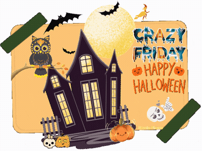 Crazy Friday Happy Halloween Sign With Haunted House GIF