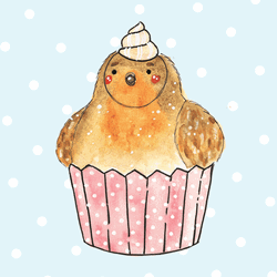 Cream Bird Cupcake Art