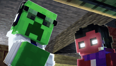 Creeper And Red Minecraft Character Talking GIF
