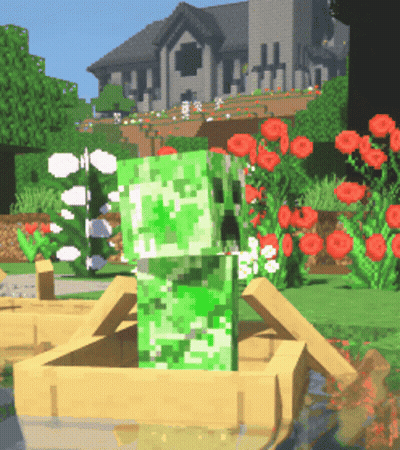 Creeper Sitting In Wooden Box In Front Of Church GIF