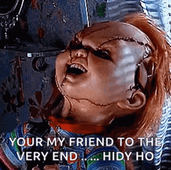 Creepy Chucky Laugh Friend GIF