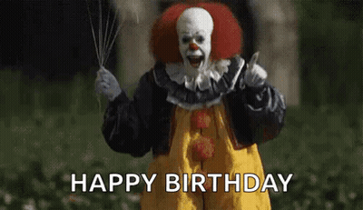 Creepy Clown Holding Balloon And Knife GIF