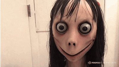 Creepy Doll With Big Eyes Smiling At Door GIF