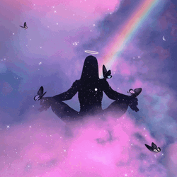 Creepy Girl With Rainbow Butterflies GIF