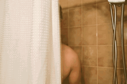Creepy Guy Behind The Curtain GIF