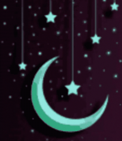 Crescent Moon And Stars Hanging From String GIF