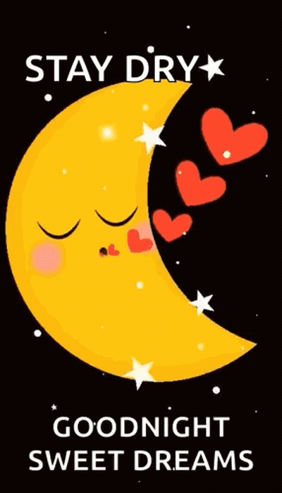 Crescent Moon Hearts Stay Dry Goodnight Sweet Dreams GIF