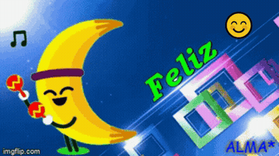 Crescent Moon Saying Feliz In Green GIF