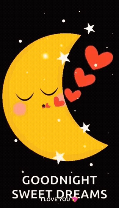 Crescent Moon With Hearts And Goodnight GIF